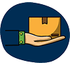 Icono de mano con caja para última milla